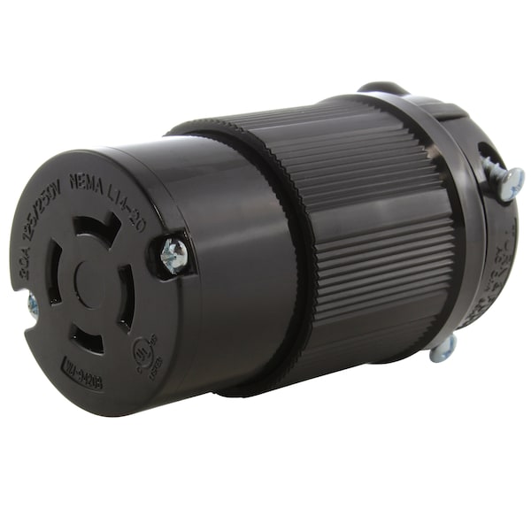 Locking Connector, L14-20R, 20 A, 125/250V AC, Single Phase, Black